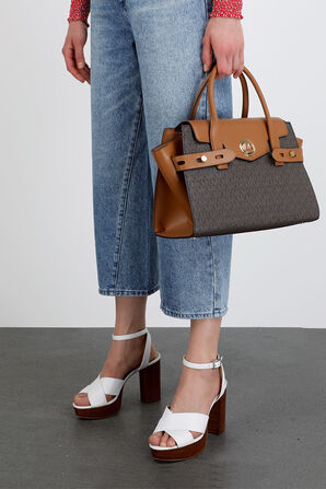 Carmen LG Logo and Leather Belted Satchel in Brown MICHAEL KORS